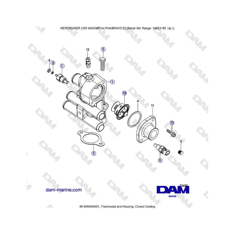 MERCRUISER 350 MAG MPI EC - Thermostat and Housing, Closed Cooling