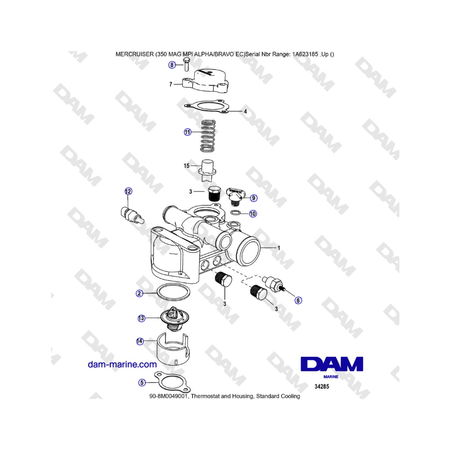 MERCRUISER 350 MAG MPI EC - Thermostat and Housing, Standard Cooling