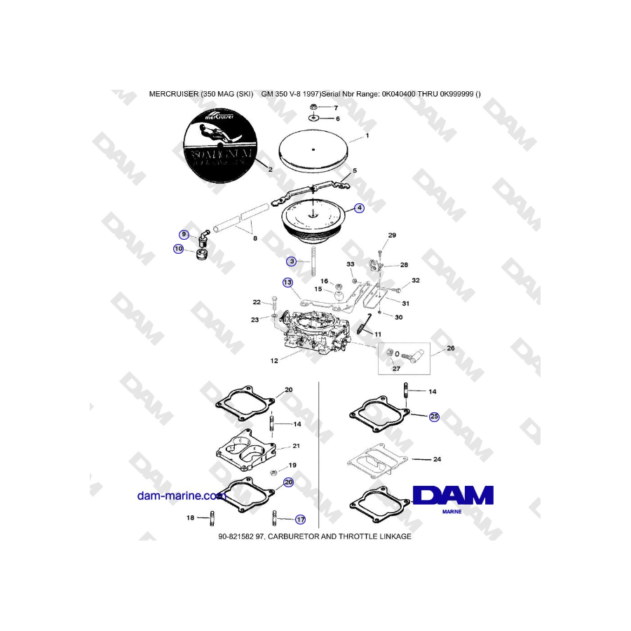 Mercruiser 350 MAG (SKI) GM350 V8 - CARBURETOR AND THROTTLE LINKAGE