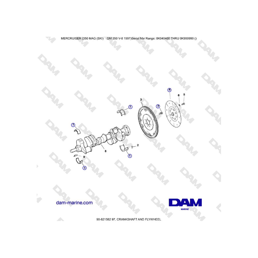 Mercruiser 350 MAG (SKI) GM350 V8 - CRANKSHAFT AND FLYWHEEL