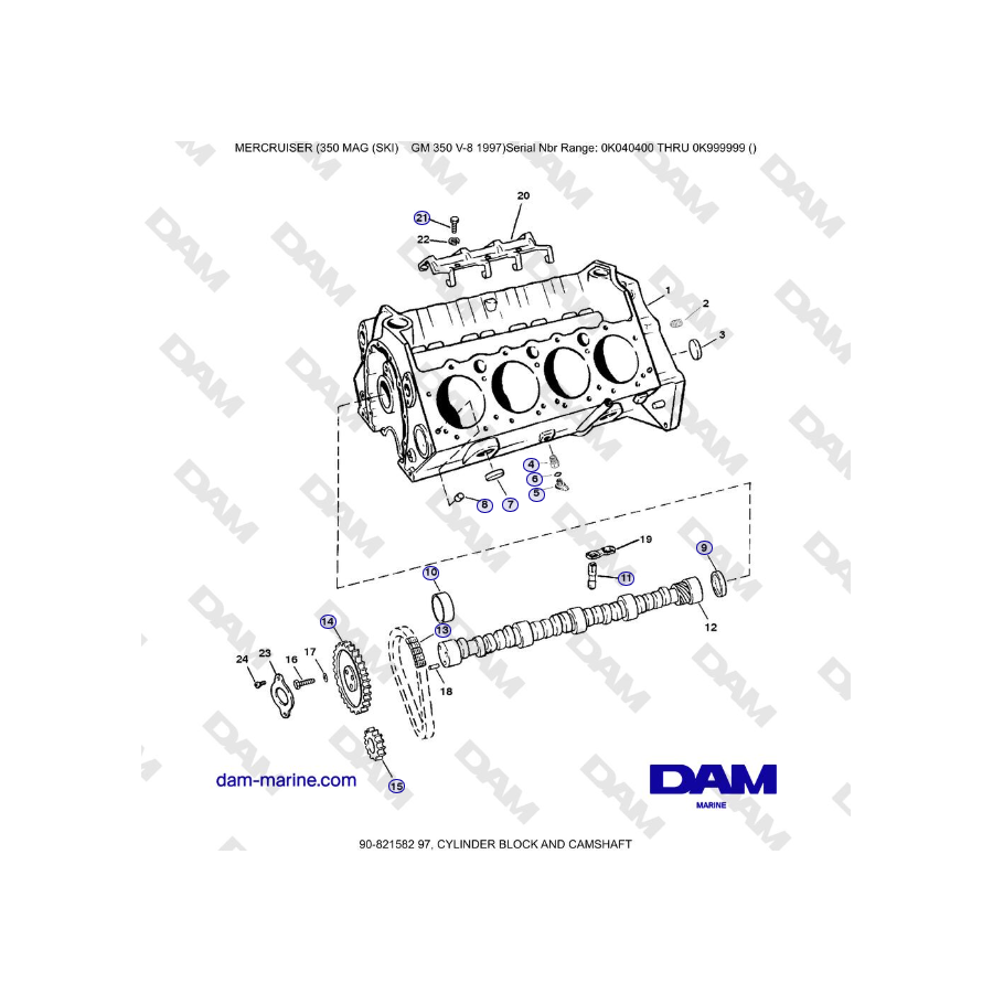 Mercruiser 350 MAG (SKI) GM350 V8 - CYLINDER BLOCK AND CAMSHAFT