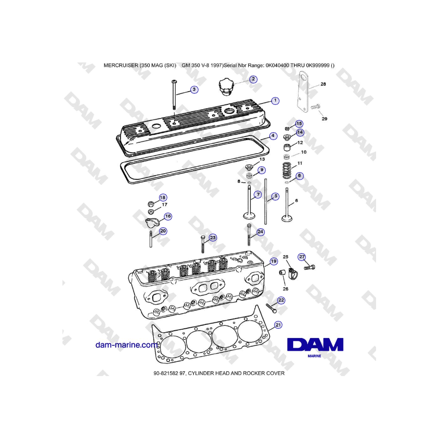 Mercruiser 350 MAG (SKI) GM350 V8 - CYLINDER HEAD AND ROCKER COVER