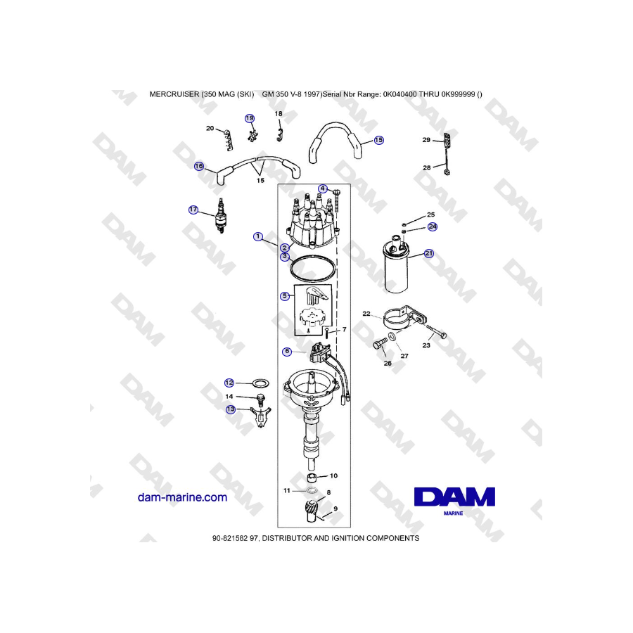 Mercruiser 350 MAG (SKI) GM350 V8 - DISTRIBUTOR AND IGNITION COMPONENTS