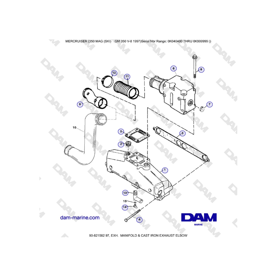 Mercruiser 350 MAG (SKI) GM350 V8 - EXH.  MANIFOLD && CAST IRON EXHAUST ELBOW