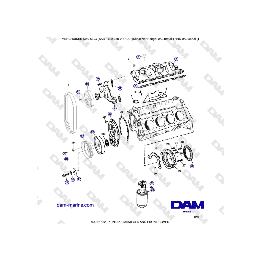 Mercruiser 350 MAG SKI GM350 V8 - INTAKE MANIFOLD AND FRONT COVER