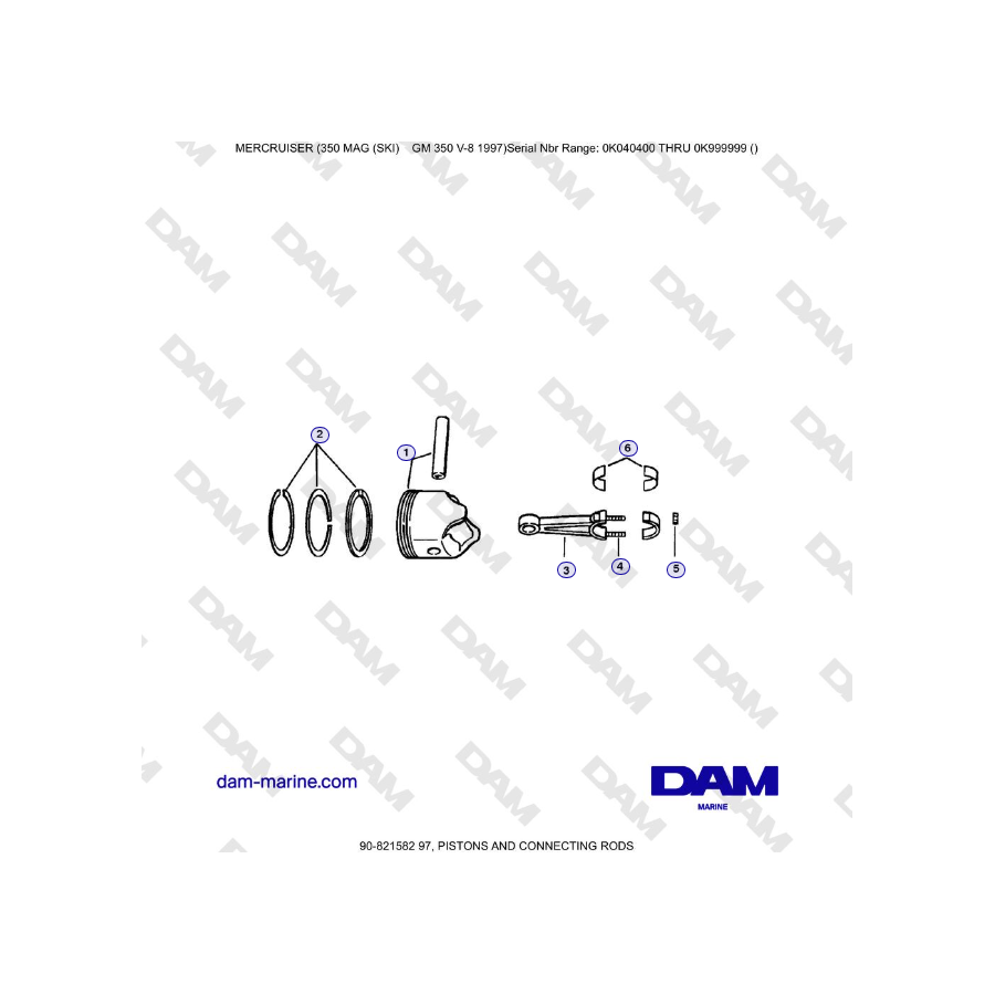 Mercruiser 350 MAG SKI GM350 V8 - PISTONS AND CONNECTING RODS