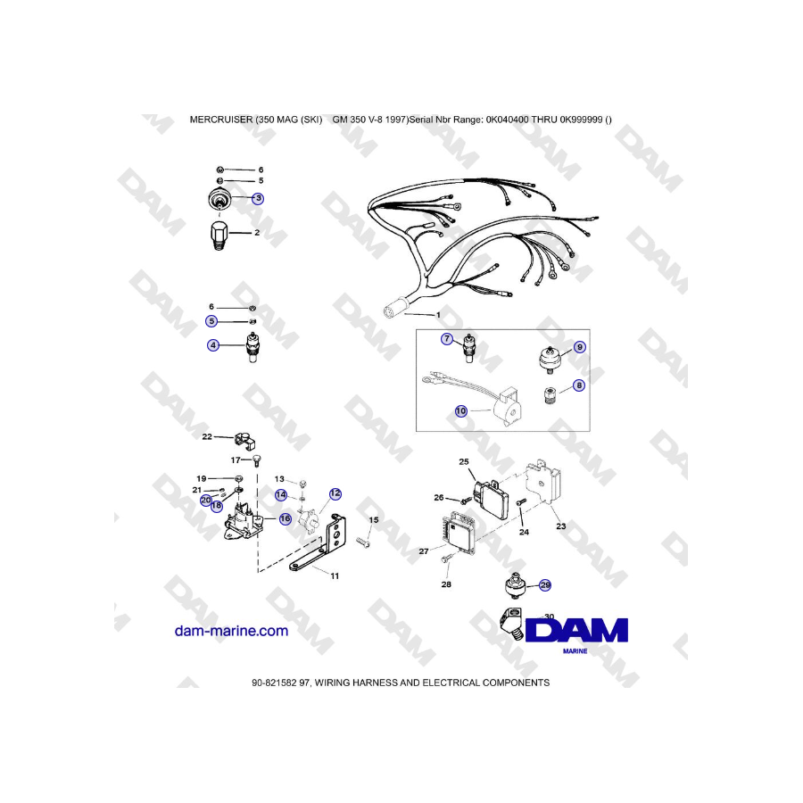 Mercruiser 350 MAG SKI GM350 V8 - WIRING HARNESS AND ELECTRICAL COMPONENTS