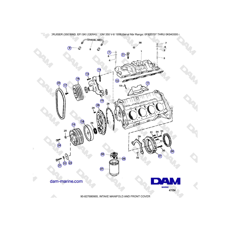 Mercruiser 350 MAG EFI (SKI) - INTAKE MANIFOLD AND FRONT COVER