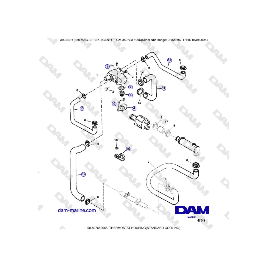 Mercruiser 350 MAG EFI (SKI) - THERMOSTAT HOUSING(STANDARD COOLING)