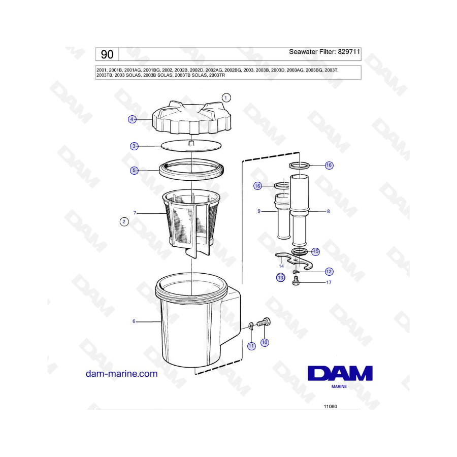 Volvo Penta 2001, 2001B, 2002, 2002B, 2003, 2003B, 2003T - Seawater Filter