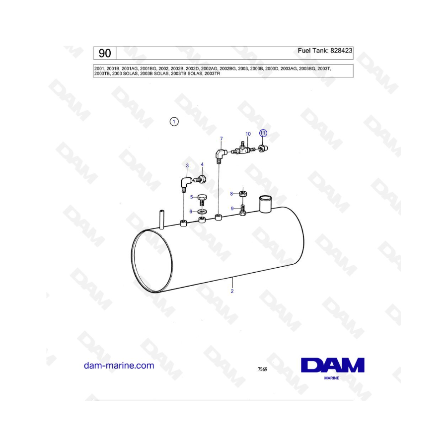 Volvo Penta 2001, 2001B, 2002, 2002B, 2003, 2003B, 2003T - Fuel Tank