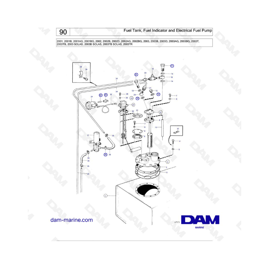 Volvo Penta 2001, 2001B, 2002, 2002B, 2003, 2003B, 2003T - Fuel Tank, Fuel Indicator and Electrical Fuel Pump