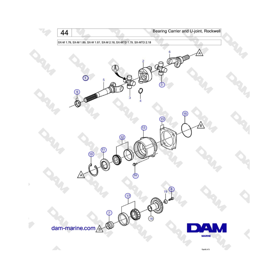 Volvo Penta SX-M - Bearing Carrier and U-joint, Rockwell