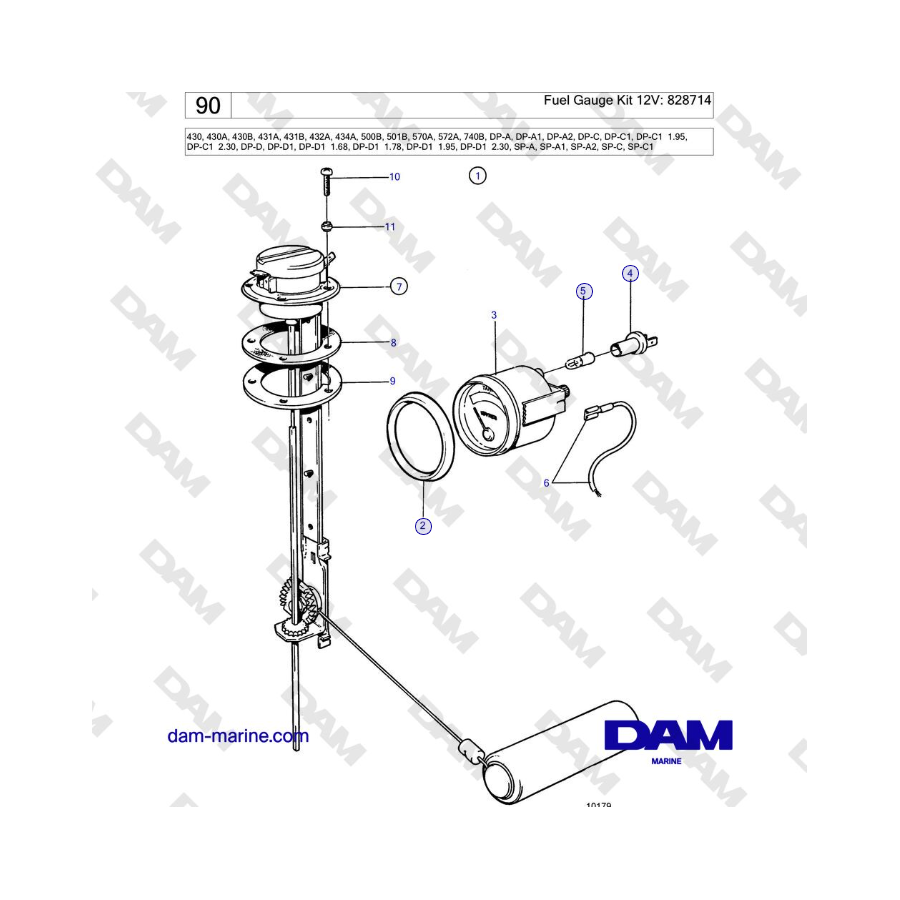 Volvo Penta SP-C / SP-C1 - Fuel Gauge Kit 12V: 828714