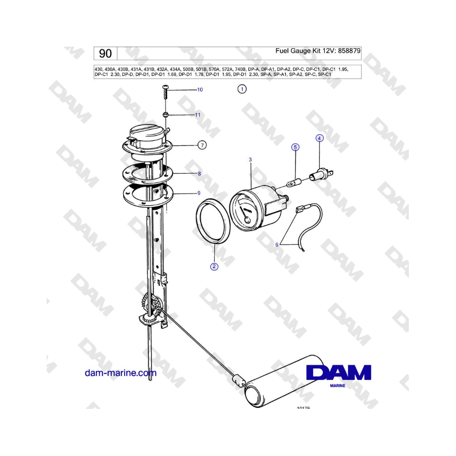 Volvo Penta SP-C / SP-C1 - Fuel Gauge Kit 12V: 1140461