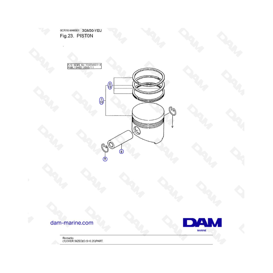 Yanmar 3GM30FC-YEU - PISTON