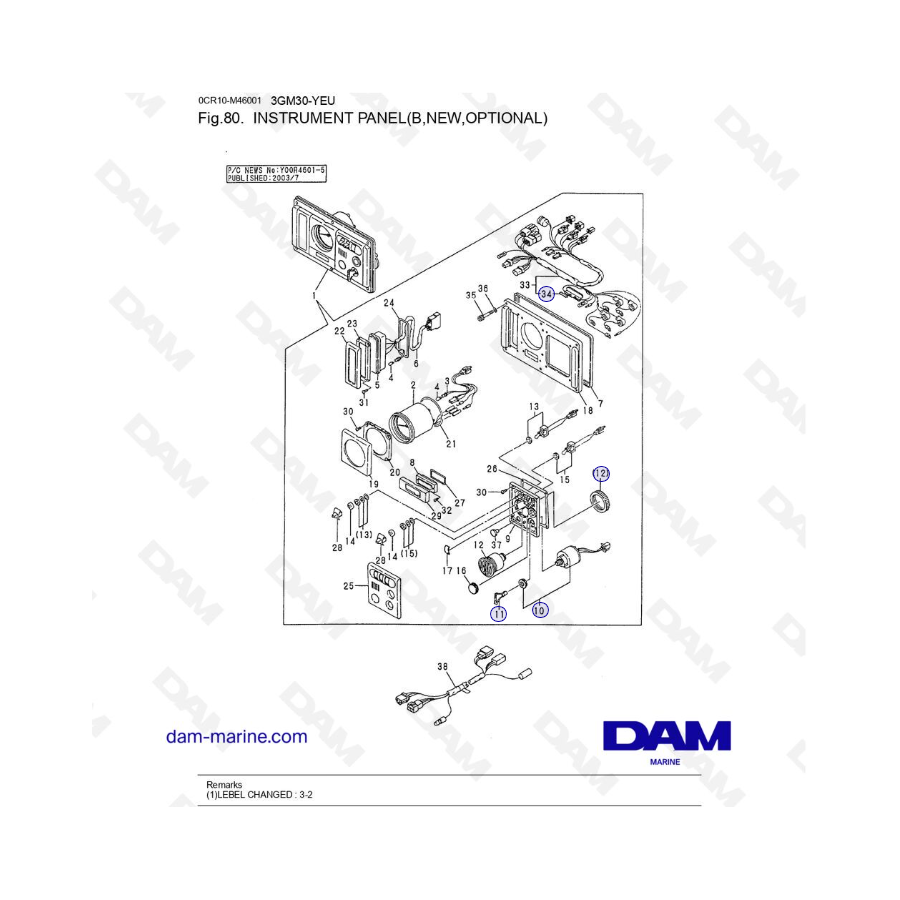 Yanmar 3GM30FC-YEU - INSTRUMENT PANEL(B,NEW,OPTIONAL)