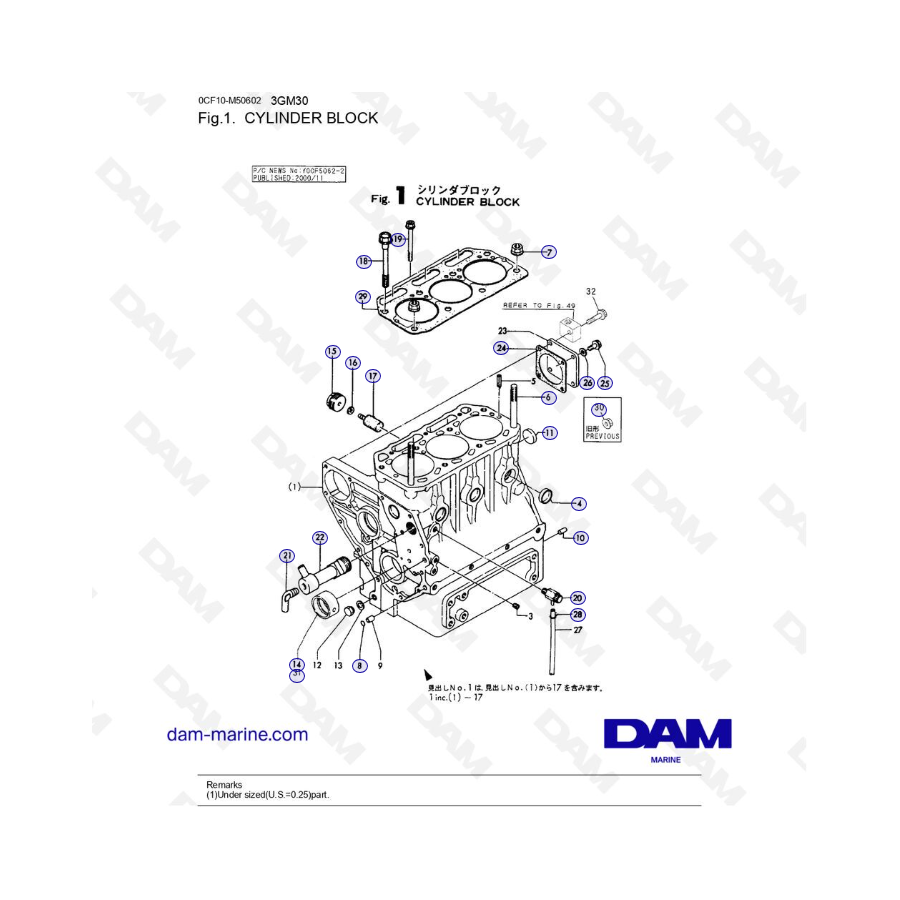 Yanmar 3GM30FC - CYLINDER BLOCK