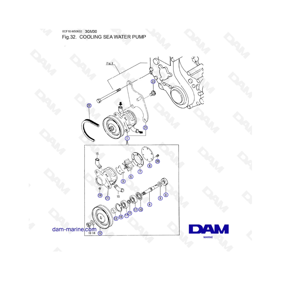 Yanmar 3GM30FC - COOLING SEA WATER PUMP