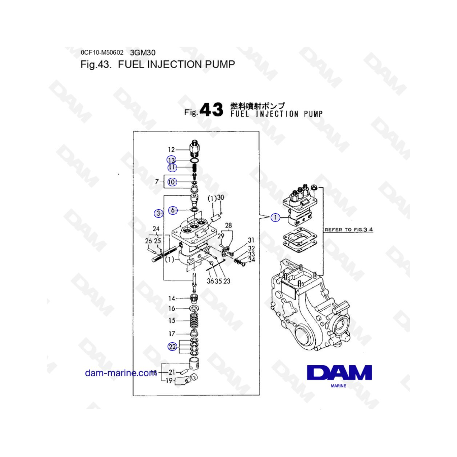 Yanmar Marine 3GM30FC - FUEL INJECTION PUMP