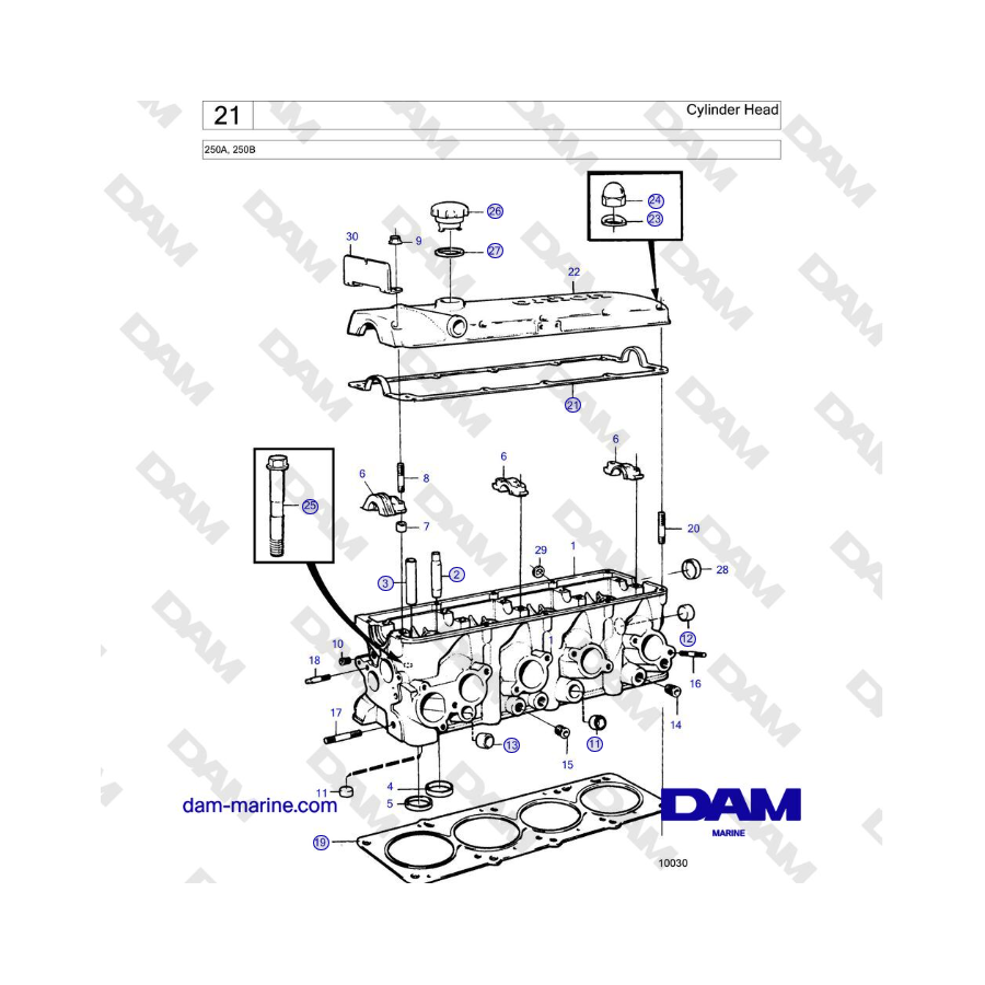 Volvo Penta 250A, 250B - Cylinder Head