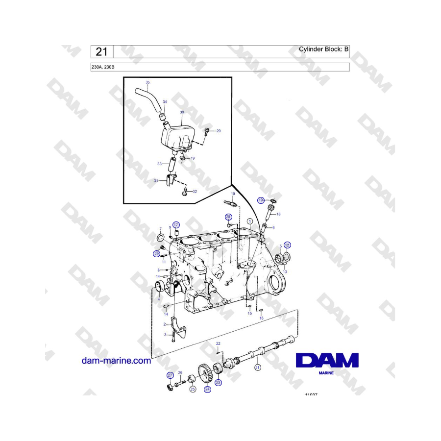 Volvo Penta  230A, 230B - Cylinder Block: B