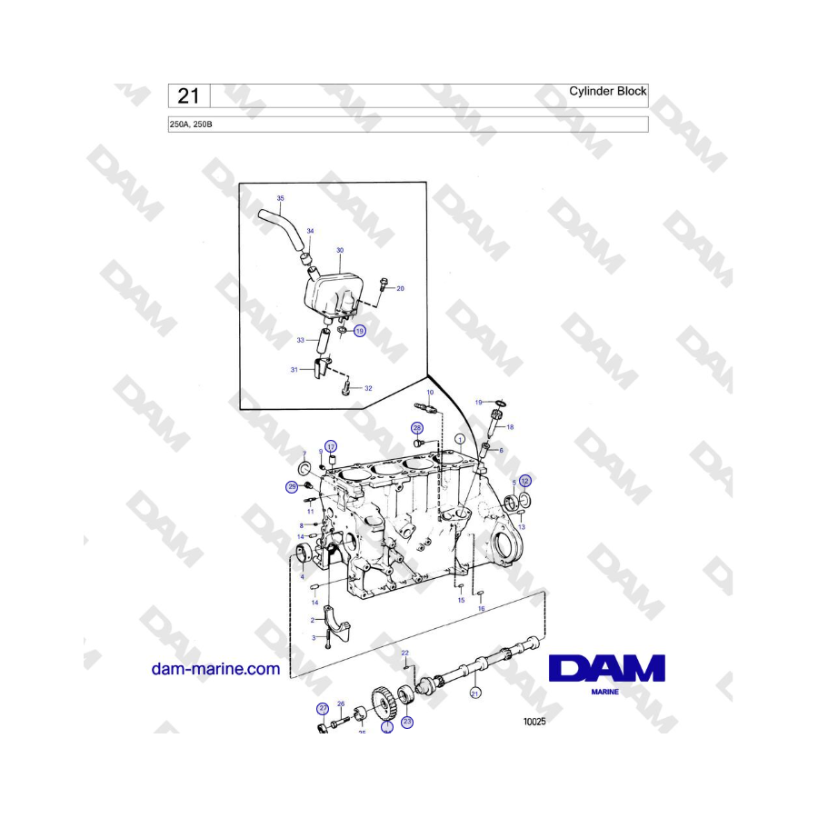 Volvo Penta 250A, 250B - Cylinder Block