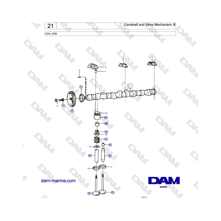 Volvo Penta 230A, 230B - Camshaft and Valve Mechanism: B