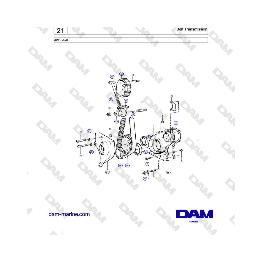 Volvo Penta 250A, 250B - Belt Transmission