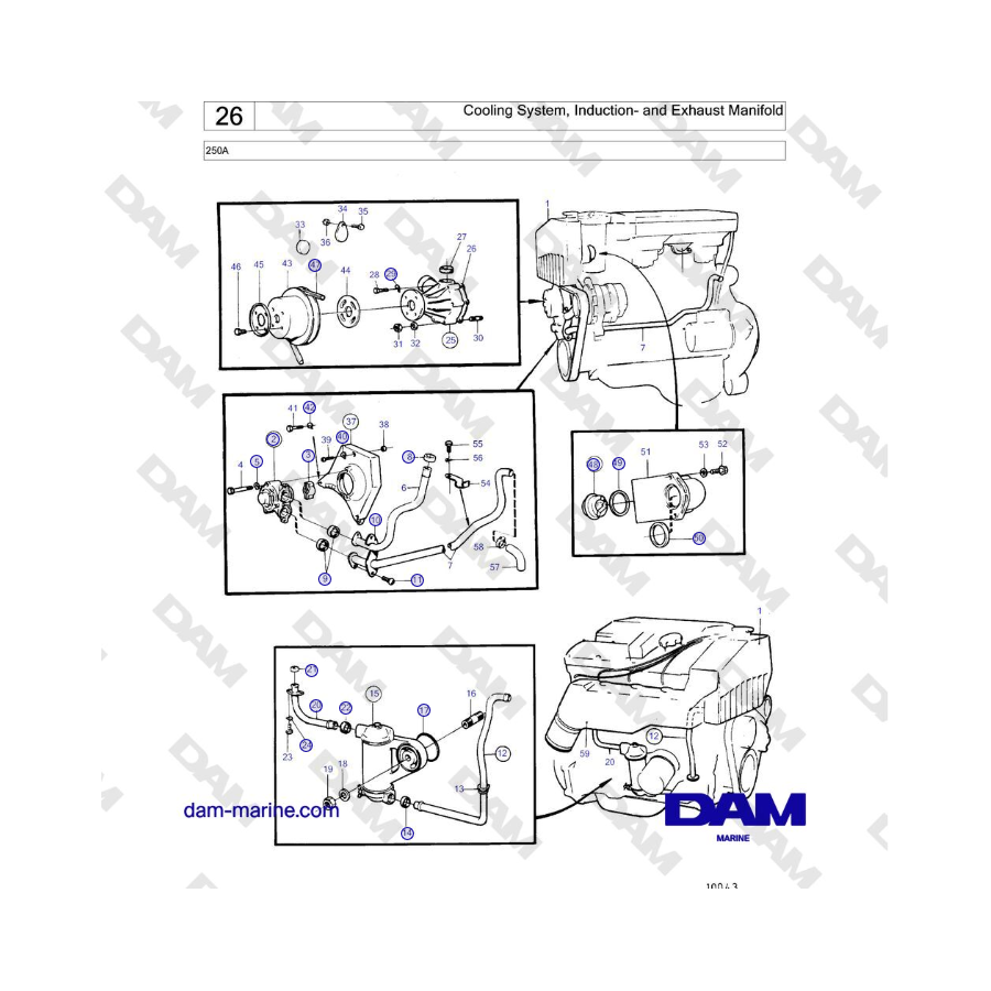 Volvo Penta 250A - Cooling System, Induction- and Exhaust Manifold