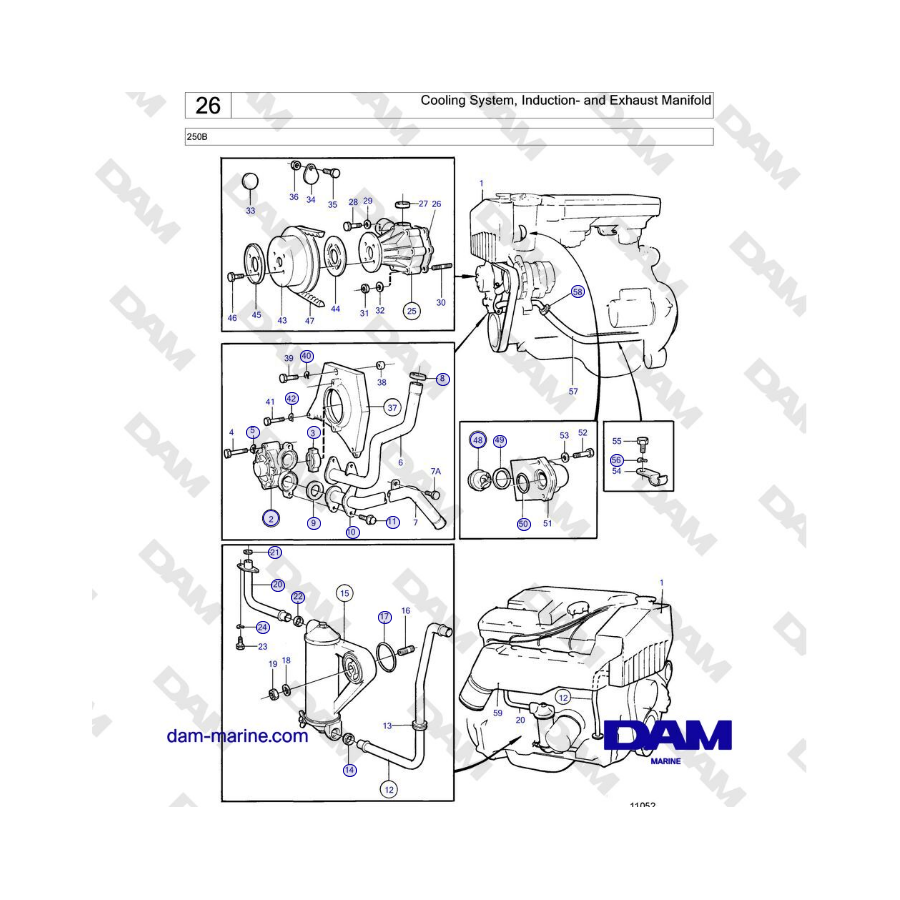 Volvo Penta 250B - Cooling System, Induction- and Exhaust Manifold