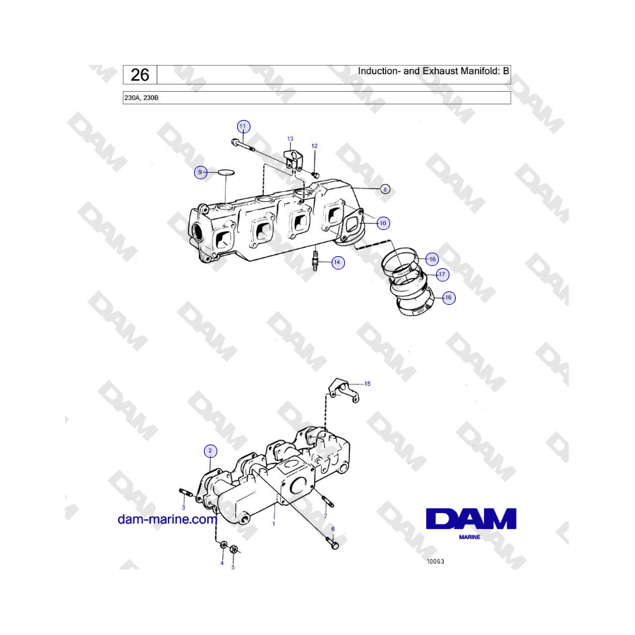 Volvo Penta  230A, 230B - Induction- and Exhaust Manifold: B