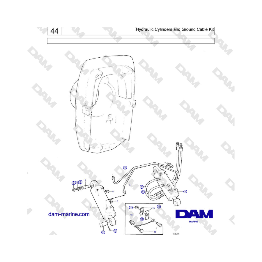 Volvo Penta 230A, 230B, 250A, 250B - Hydraulic Cylinders and Ground Cable Kit