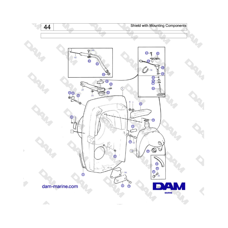 Volvo Penta 230A, 230B, 250A, 250B - Shield with Mounting Components