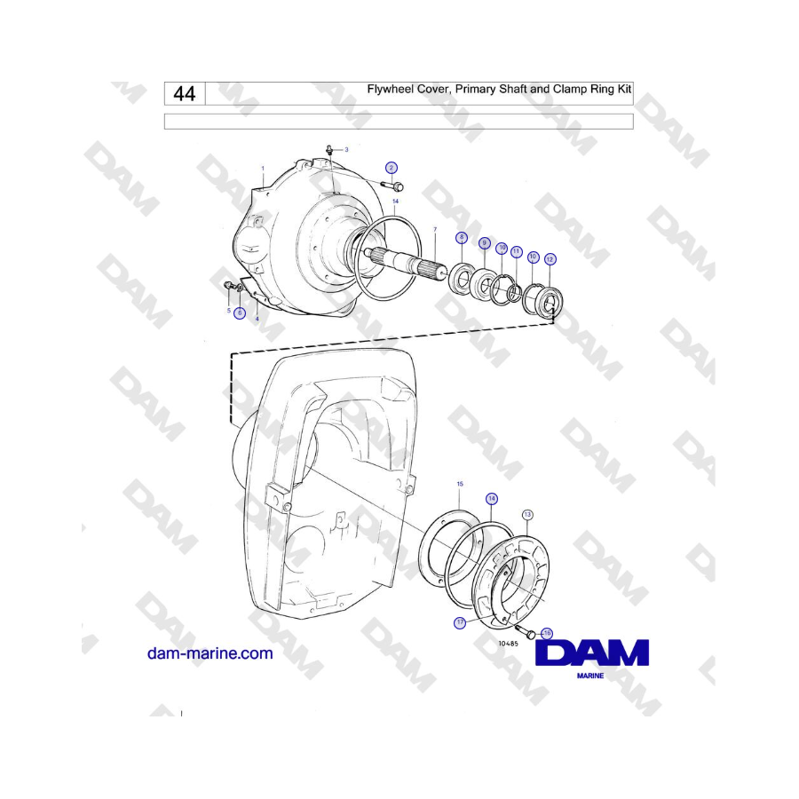 Volvo Penta 230A, 230B, 250A, 250B - Flywheel Cover, Primary Shaft and Clamp Ring Kit