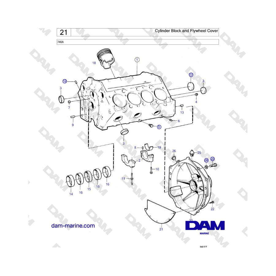 Volvo Penta 740A - Cylinder Block and Flywheel Cover