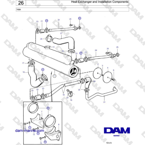 Volvo Penta 740A - Heat Exchanger and Installation Components