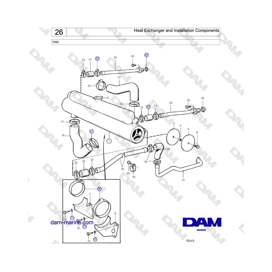 Volvo Penta 740A - Heat Exchanger and Installation Components