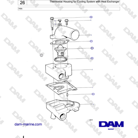 Volvo Penta 740A - Thermostat Housing for Cooling System with Heat Exchanger