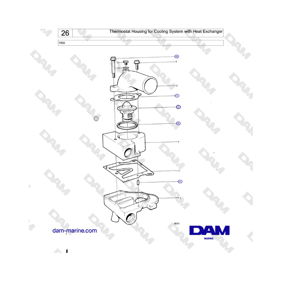 Volvo Penta 740A - Thermostat Housing for Cooling System with Heat Exchanger