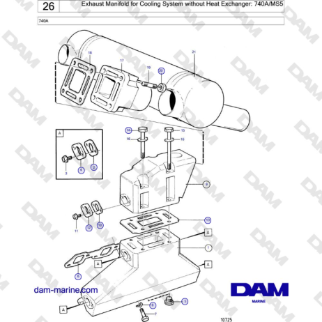 Volvo Penta 740A - Exhaust Manifold for Cooling System without Heat Exchanger: 740A/MS5