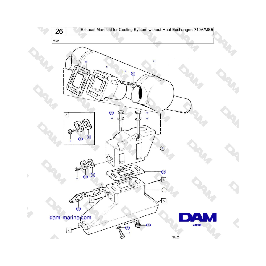 Volvo Penta 740A - Exhaust Manifold for Cooling System without Heat Exchanger: 740A/MS5