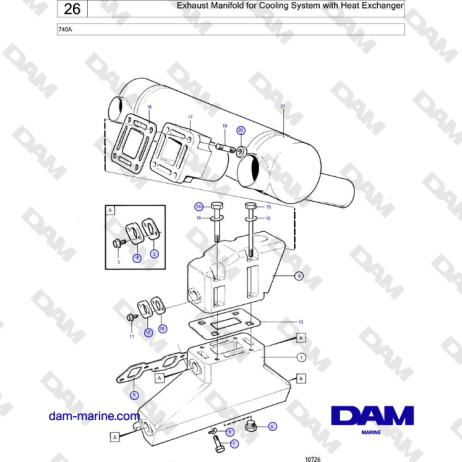 Volvo Penta 740A - Exhaust Manifold for Cooling System with Heat Exchanger