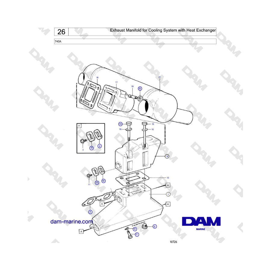 Volvo Penta 740A - Exhaust Manifold for Cooling System with Heat Exchanger