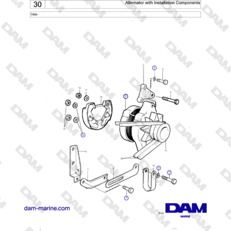 Volvo Penta 740A - Alternator with Installation Components