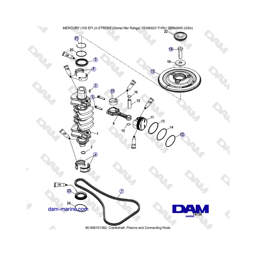 Mercruiser EFI 100 (4-STROKE) - Crankshaft, Pistons and Connecting Rods