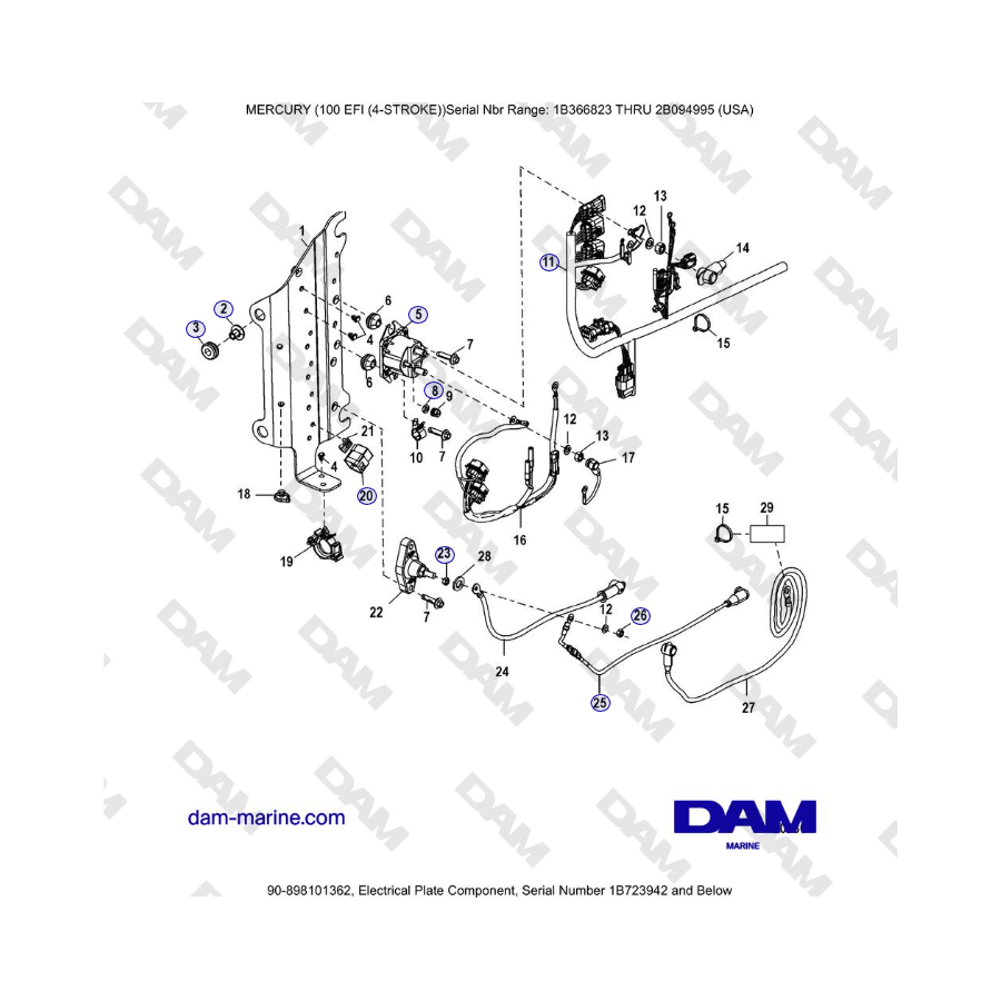 Mercruiser EFI 100 (4-STROKE) - Electrical Plate Component, Serial Number 1B723942 and Below