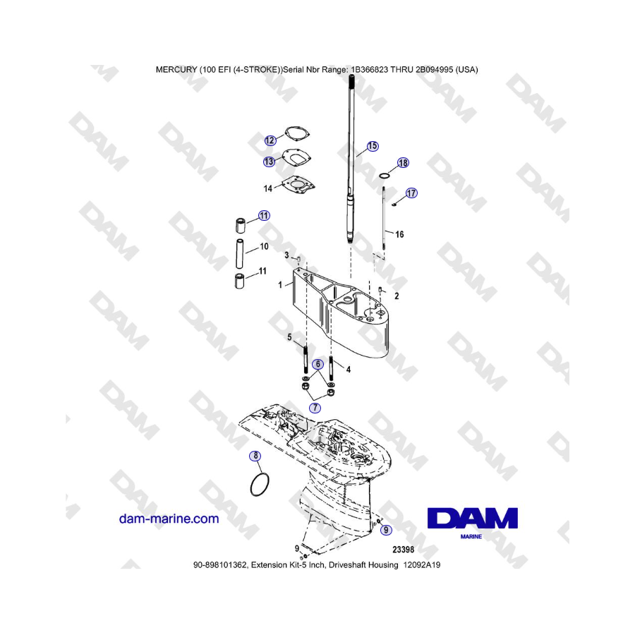 Mercruiser EFI 100 (4-STROKE) - Extension Kit-5 Inch, Driveshaft Housing  12092A19