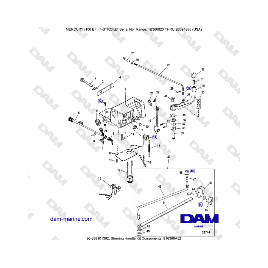 Mercruiser EFI 100 (4-STROKE) - Steering Handle Kit Components, 816366A52