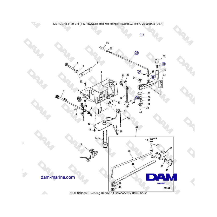 Mercruiser EFI 100 (4-STROKE) - Steering Handle Kit, 816366A52